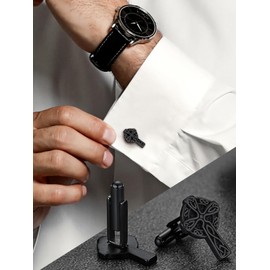 Stainless Steel Cufflinks for Men, Retro Style Celtic Cross Button Studs Cuff Link, Black Cufflinks for Wedding Groomsmen