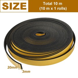 Inwee Draft Excluder for Windows, Weather Stripping 20mm(W) x 3mm(T) Gasket Seal Foam Tape, Anti-Collision Draught Excluder for Door Window Shockproof Furniture Protector, Total 10M Long Black