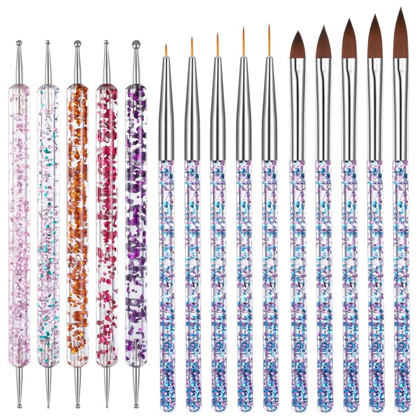 15 Pcs Nail Art Brush Set 5 Pcs Double-end Nail