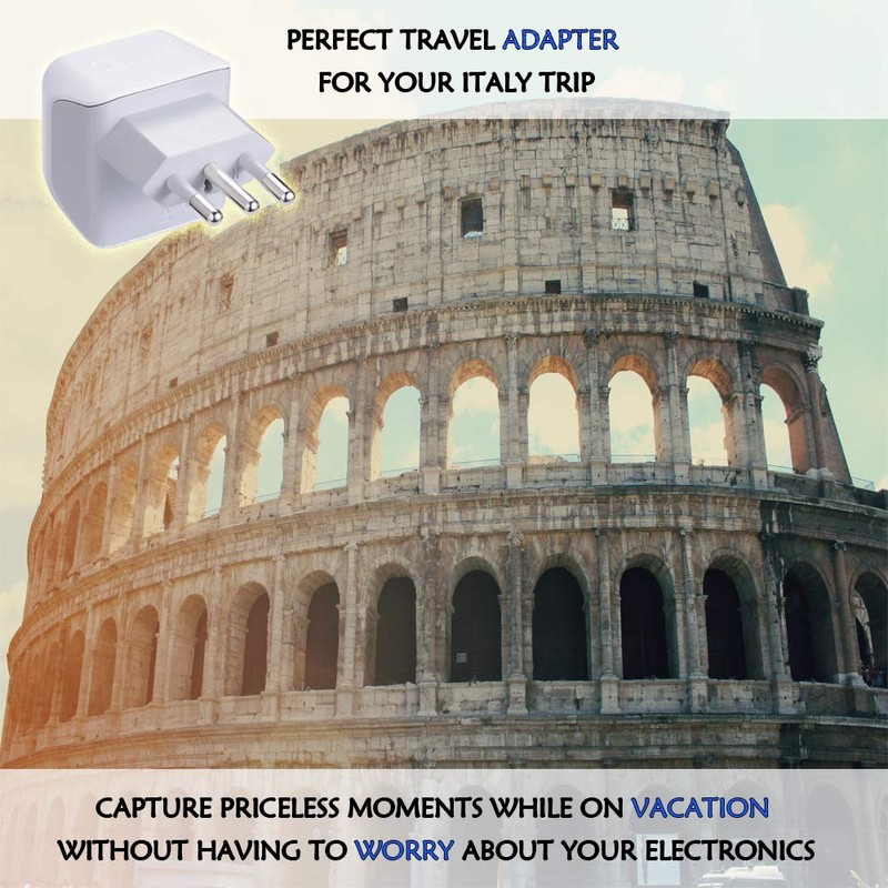 Ceptics Italy Travel Plug Adapter, Chile Plug Adapter with Dual