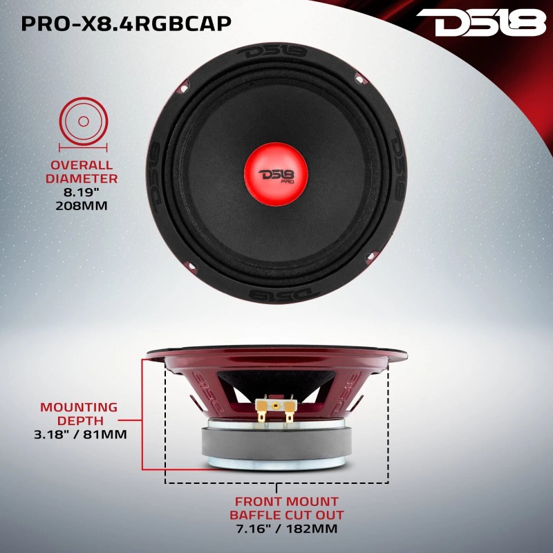 DS18 PRO-X8.4RGBCAP 8" Mid-Range Loudspeaker 550 Watts 4-Ohm With RGB