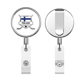 Finland Flag Hockey Crest Round ID Badge Key Card Tag Holder Badge Retractable Reel Badge Holder with Belt Clip