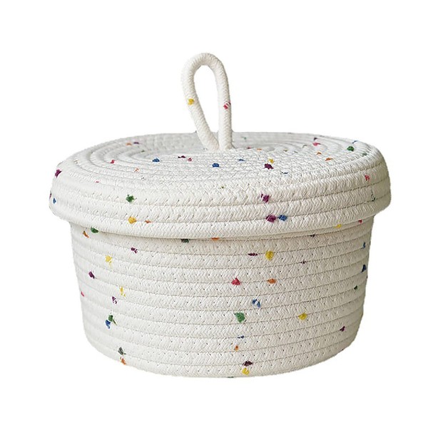 Cotton Rope Storage Basket, Small Woven Basket with Lid, Multifunctional