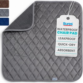 Sures Waterproof Chair Pads for Incontinence (22" x 21") - Washable, Waterproof Seat Protector - Chair Protector Seat Cover - Absorbent Pad for Bed, Seat, Car, Wheelchair & Recliner (Gray, 1 Pack)