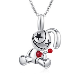 XIXLES Voodoo Dolls Necklace 925 Sterling Silver Voodoo Dolls/Evil Bunny Pendant Necklace Gothic Witch Voodoo Rabbit Jewelry for Women with 18+2 in Chain