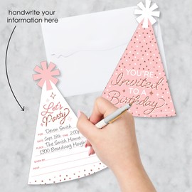Big Dot of Happiness Pink Rose Gold Birthday - Shaped Fill-In Invitations - Happy Birthday Party Invitation Cards with Envelopes - Set of 12