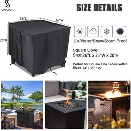 Cubierta para hoguera de 36 pulgadas, cubierta cuadrada para chimenea de gas, cubierta de mesa para hoguera de propano, 36 x 36 x 20 pulgadas