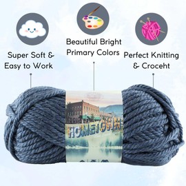 Lion Brand Hometown Washington Denim 135-108 (3-Skeins - Same Dye Lot) #6 S Bulky Acrylic Yarn for Crocheting and Knitting with Project Bag