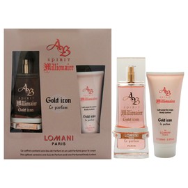 Lomani AB Spirit Millionaire Le Parfum Gold Icon for Women - 2 Pc Gift Set 3.3oz EDP Spray, 3.3oz Body Lotion