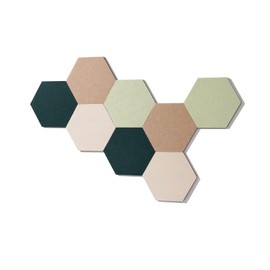 LAJAR 8 Pcs Self Adhesive Felt Bulletin Board Tiles (Large), Hexagon Color Felt Pin Board Wall Tiles for Photos, Pictures, Memos (Green Large)