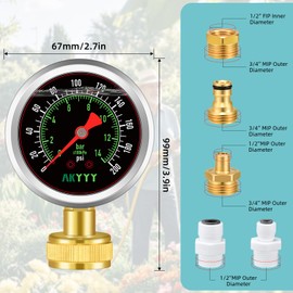 Drookaen AK Liquid-Filled Water Pressure Gauge 0-200 PSI/Bar with 5-Piece Kit - Industrial Grade, Tool-Free Installation for Water Heaters, Pool Pumps, RV Plumbing & Irrigation Systems