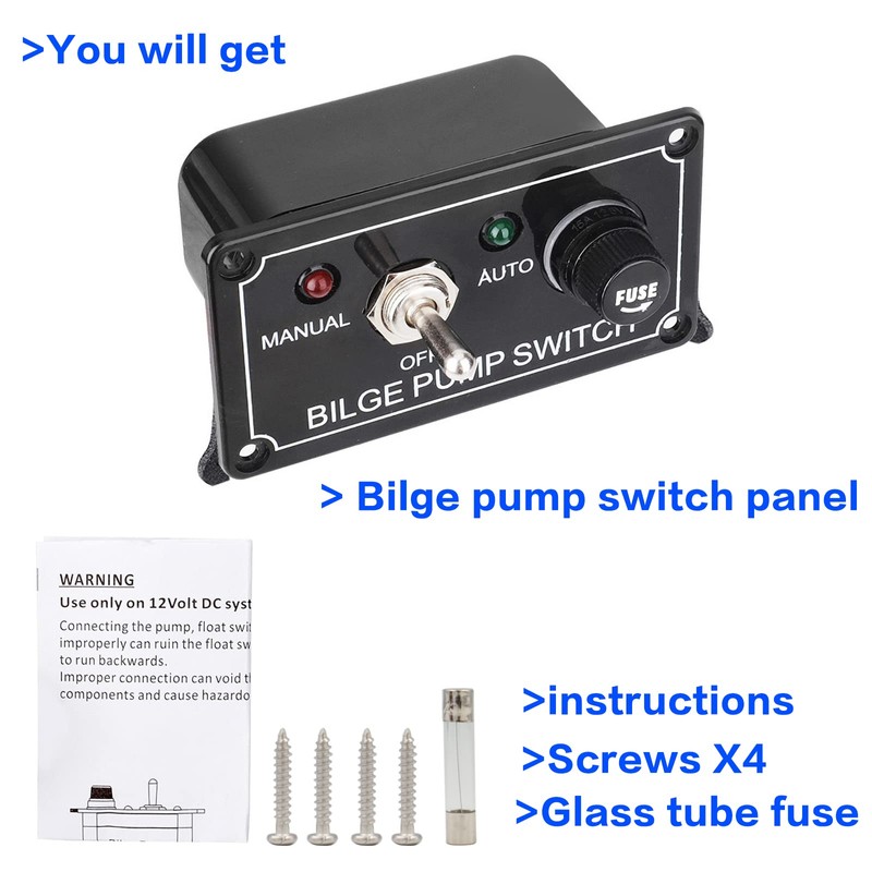 AMOMD 12V Bilge Pump Control Switch Panel 3 Way Manual/Off/Auto