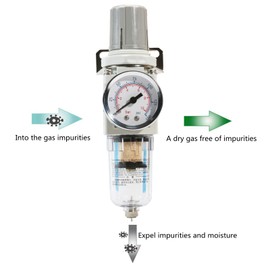 1/4 Zoll Luftfilter-Druckregler, Luftkompressor-Wasserabscheider mit Manometer AW2000-02