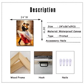 Derkymo Romance Dancing Couple Dancing Canvas Wall Art Prints Romantic Tango Dancers Modern Dancing Room Decorations Stretched and Framed Ready to Hang 24"x36"