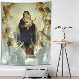HVEST Christian Tapestry Virgin Mary and Jesus Christ in Paradise Wall Hanging Angels in Heaven Tapestries for Bedroom Living Room Dorm Wall Decor Party Backdrop,40Wx60H inches