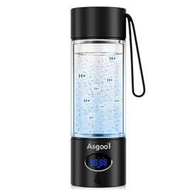 Asgool 360ml Portable Hydrogen Water Bottle Generator with PEM-SPE Tech, Glass Exterior & Aluminum Shell, 5000 PPB in 8 Minutes, Health Care Gifts for Husband, Wife, Family, Friends, Travel (Black)