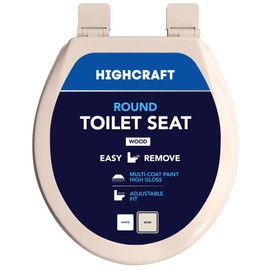 HIGHCRAFT Premium Round Toilet Seat with Adjustable Hinges & Quick Removal Mechanism - Molded Wood Toilet Seat - Fits Standard Round Toilets - Round Seat in Bone/Beige