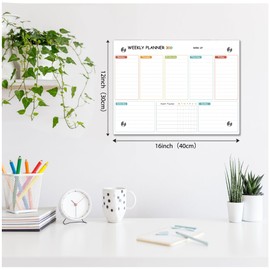 Marribol Glass Weekly Dry Erase Board for Wall 16"X 12",Colorful Weekly Calendar Whiteboard,to Do List Weekly Planner Whiteboard,Frameless Mounting,for Memo, School, Home, Office, Kitchen UV3040