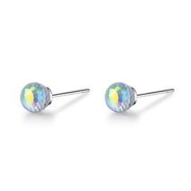 Weihnachten Ohrringe Geschenk 925 Sterling Silber Frauen Ohrstecker Kristall Aurora Borealis Kugel Regenbogen Blau Rosa Silber