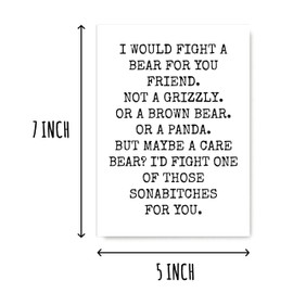 VLPGifts I Would Fight A Bear For You Friend Card - Friend Thank You Card - Friend Bday Card - Funny Card For Friend, White