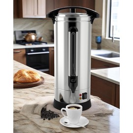 Commercial Coffee Urns，16L – 304 Stainless Steel Double-Wall Insulated Coffee Pot with Percolator, Bottom Groove Design, 110-Cup Capacity for Hot Water & Beverages