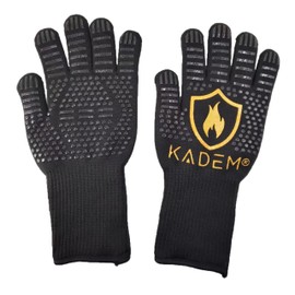 Unisex Aramid Oven Gloves, Grill Gloves, Heat Resistant up to 800 °C, Oven Gloves, Cooking Gloves, Fireproof, Non-Slip, Gold Flame S/M