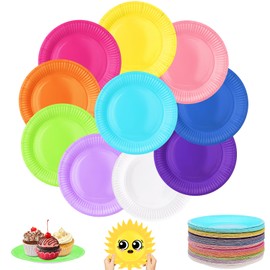 Zeawavsl Pack of 120 DIY Colourful Paper Plates, Colourful Party Paper Plates, Round Plates, 7 Inch Plates, Paper Plates, Children's Birthday Plates for Parties and Celebrations such as Birthday or