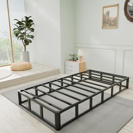 HOBINCHE Twin Bed Frame,9 Inch Metal Box Spring with More Steel Slat Support,Low Profile Twin Metal Platform Bed Frame with Round Corner Edges Support Mattress Foundation,Easy Assembly/Noise Free