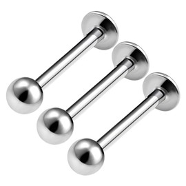 KJM FASHION Surgical Steel Lip Labret Earrings 1.2 mm 16 g Pack of 3, Metal