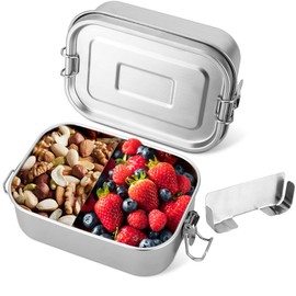 MOZAOUSA 750ml-Medium Stainless Steel Lunch Box | 27oz | with Removable Divider, 100% Leak-Proof Metal Bento Box, Steel Snack Containers with Lids, Meal Storage Solution for Travel & Work
