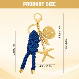 AstraGlam Gold Starfish Keychain Bag Charms for Women, Gold Plated Shell Keychain Blue Ropes Ocean Style Purse Charms, Keyrings for Women, Summer Bag Accessories Gifts