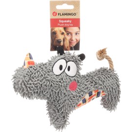 Flamingo Saffia Rhino Toy with Rope - Grey, with Squeaker for Extra Fun - Perfect for Dogs