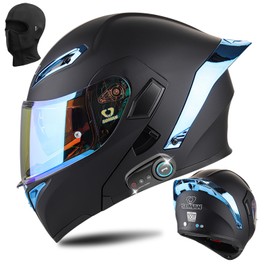 Bluetooth Motorcycle Helmet, DOT Approved Double-Sided Hood Full face flip Type Built-in Dual Speaker Microphone, Suitable for Adults, Men, and Women (A03,XX-Large)
