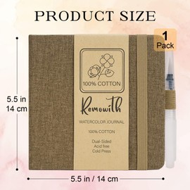 Remowith Watercolor Journal Sketchbook, 5.5" x 5.5" Sketch Books Artist Cotton Watercolor Paper Notebook, Linen Cover with Tap Water Pen, 24 Sheets 140 LB, 300 GSM for Travel Sketching On The Go Art