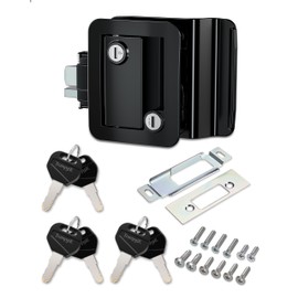 TrampgiK Hard-core Metal RV Door Lock, Replacement RV Door Handle, Fit 3.65" x 2.95" Lock Hole, Fit for Camper,Travel Trailer Entrance Front Door, 1 Lock+6 Key Aliked