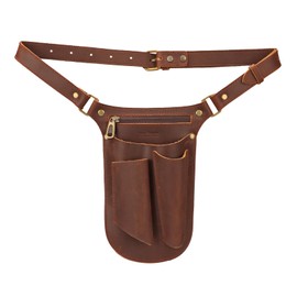 Tourbon Leather Gardening Belt Florist Tool Bag Gardener Holster Waist Pouch Electrician Carpenter Organizer Kit with 4 Pockets Up to 44"", Brown