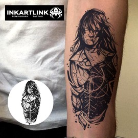 INKARTLINK Tattoo Tech, 2 Sheets Medium Semi Permanent Tattoo, Adult Art Design Temporary Tattoos, Lasts 1-2 Weeks, Waterproof, Realistic Look, No Reflection (warrior)