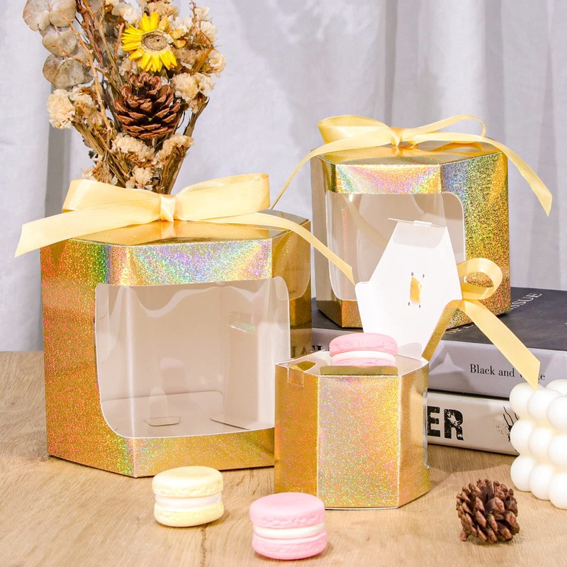 24 gift boxes with display windows, hexagonal paper boxes with
