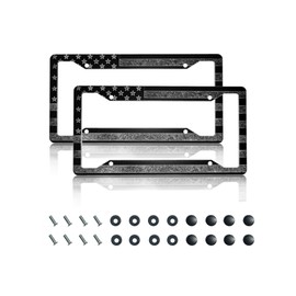 GACCAP License Plate Frame 2 Pack Front Rear Aluminum Metal Rust-Proof Universal Car Tag Frames Holder with 4 Holes Car Decor Accessory with Screws for Men Women - Black Grey American Flag