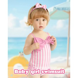 Mioglrie Baby Swimsuit Girl Infant 12-18 Month Bathing Suits Newborn Girls Summer Beach Swimwear Toddler Pink Ruffle Stripe One Piece Swim Suit