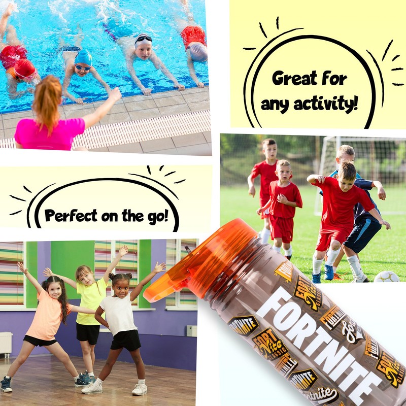 Fortnite Water Bottle with Straw, 580 ml, 100% Leak-Proof, Durable,