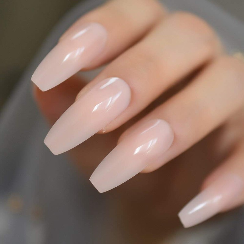 CoolNail Glossy Nude Ballerina Press on False Nails Extra Long