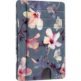 FINTIE Slim Minimalist Front Pocket Wallet, RFID Blocking Credit Card Holder Card Cases with ID Window for Men Women, Blooming Hibiscus