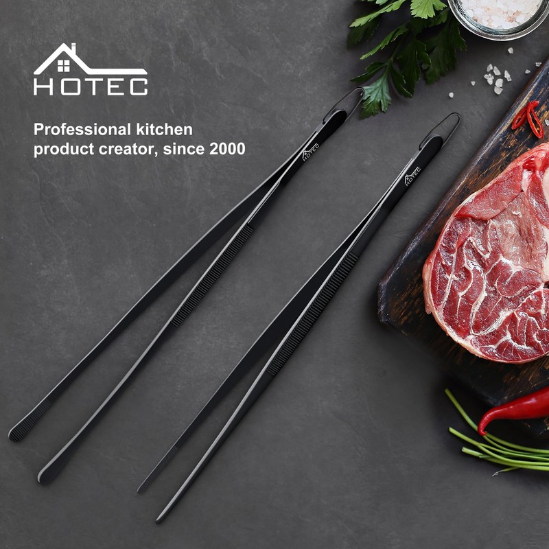 HOTEC Stainless Steel Kitchen Tweezers Tongs, 2 Pcs 12Inch Professional
