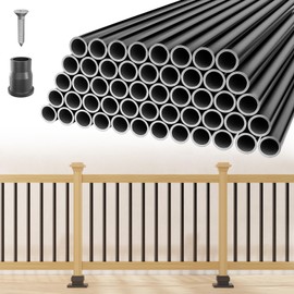 50 Pack 26" Aluminum Deck Balusters, 3/4" Diameter Black Metal Deck Spindles with Connectors and Screws, Hollow Round Aluminum Deck Balusters for Deck Railing, Staircase, Porch, Patio, etc