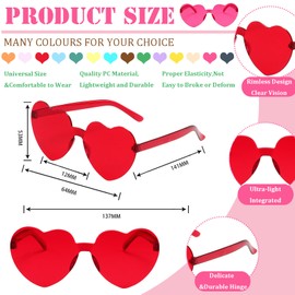14Pcs Frameless Heart Shaped Sunglasses Party Glasses,Festival Glasses Funky Hippie Colored Glasses Rimless Sunglasses Bulk for Kids Adults Bachelorette Party Fancy Dress Costume Photo Props Eyewear