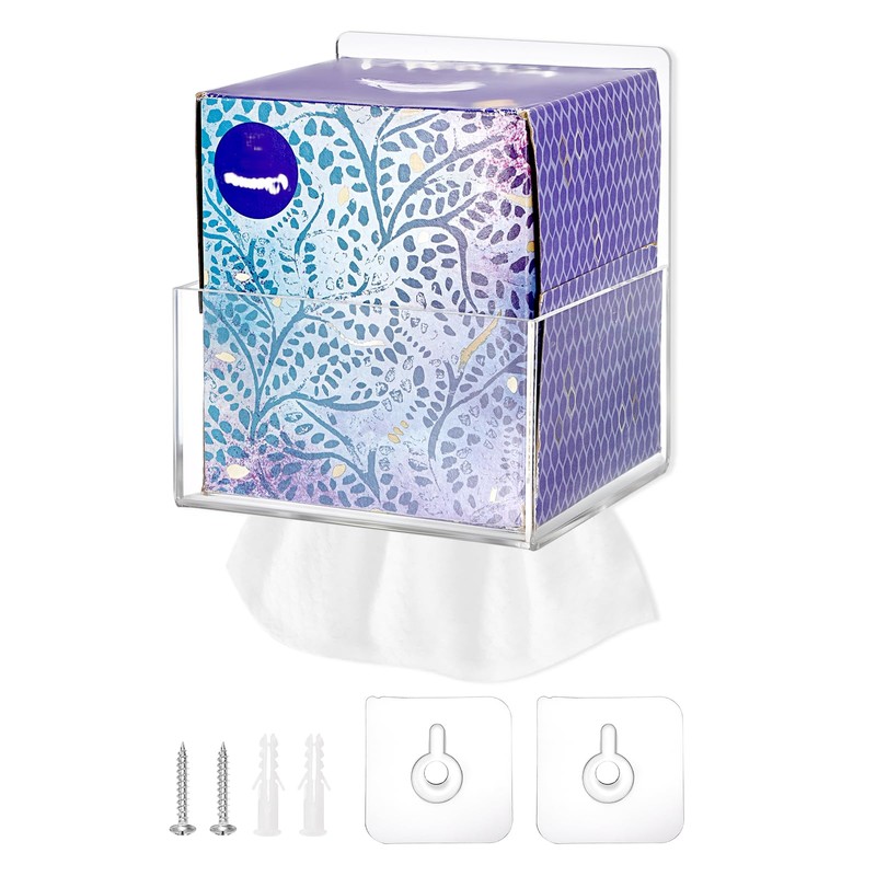 Hoowen Acrylic Tissue Box Holder Wall Mounted, Clear Square Tissue