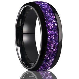Concept Knight Tungsten Carbide Rings for Men and Women 8mm/4mm Men‘’s Engagement Wedding Bands Inlaid Purple Galaxy Opal Fashion and High Polish (8mm black and purple, 10)