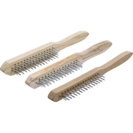 Kraftmann 85815 Wire Brush Set 3-Piece Wooden Handle 2-3-4 Rows