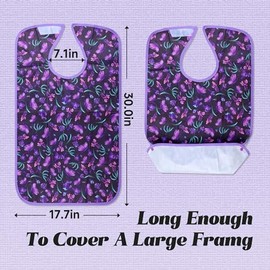 Baberos para adultos, 3 piezas, protectores de ropa lavables con atrapasamigas, baberos para adultos para mujeres mayores que comen flores lavables
